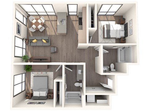 Floor plan for 2 beds, 2 baths, 972 sqft